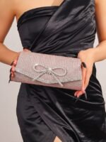 Blue Glitter Clutch Purse with Rhinestone Bow Accent, Elegant - Image 13