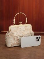 Women's Elegant Pearl Handle Clutch Bag - Floral - Image 8