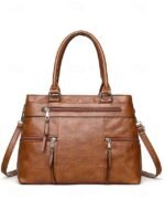 Women's Large Faux Leather Shoulder Tote Bag with Multiple - Image 6