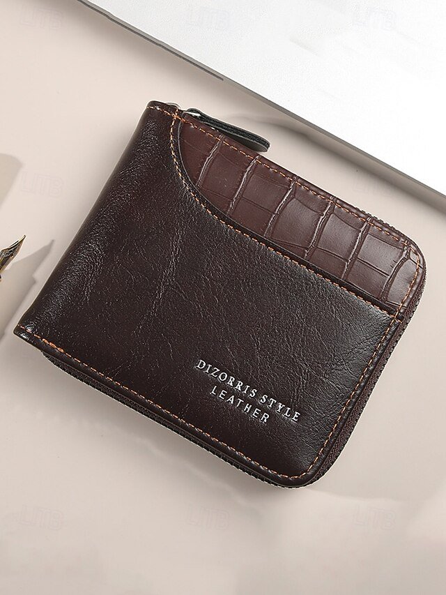 ipdciz1766998378156 Men's Faux Leather Zip Wallet, Multiple Colors, Compact - Image 1