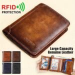 Men's Large Capacity RFID Blocking Cowhide Leather Wallet