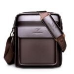 Men's Brown Faux Leather Crossbody Shoulder Bag with Front - Image 7
