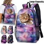 Galaxy Cat Print Backpack with Large Capacity – Cute Animal