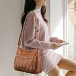 Women's Black Brown Crossbody Bag with Multiple Zippered - Image 2