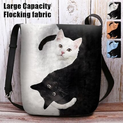 Yin Yang Cat Design Crossbody Bag - Artistic Black and White Cat