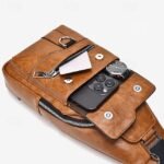 Men's Brown Faux Leather Crossbody Sling Bag with Multiple - Image 4
