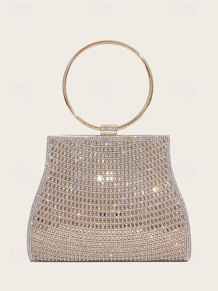 5PCS Elegant Crystal Evening Clutch with Gold Ring Handle –